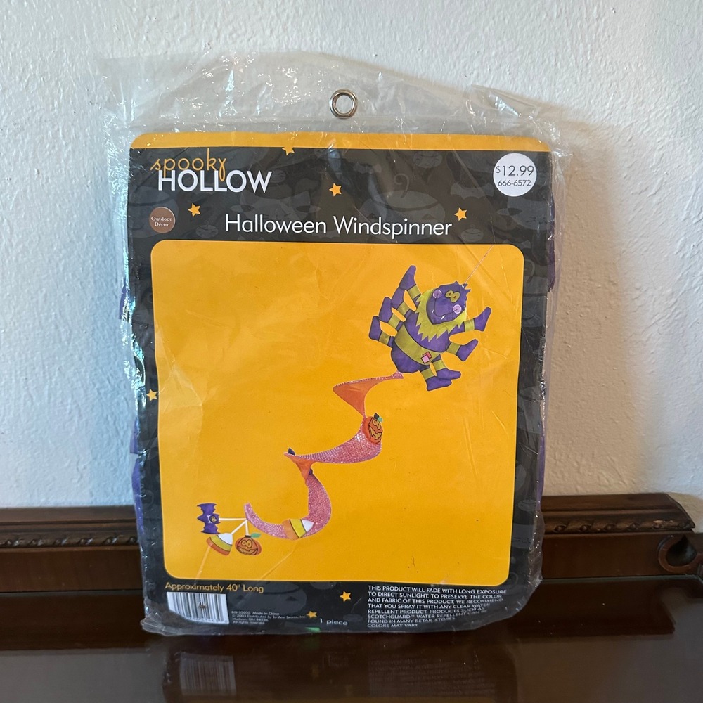 Y2K Spooky Hollow Halloween Wind Spinner 40 Inch Purple Spider Outdoor Decor NIP